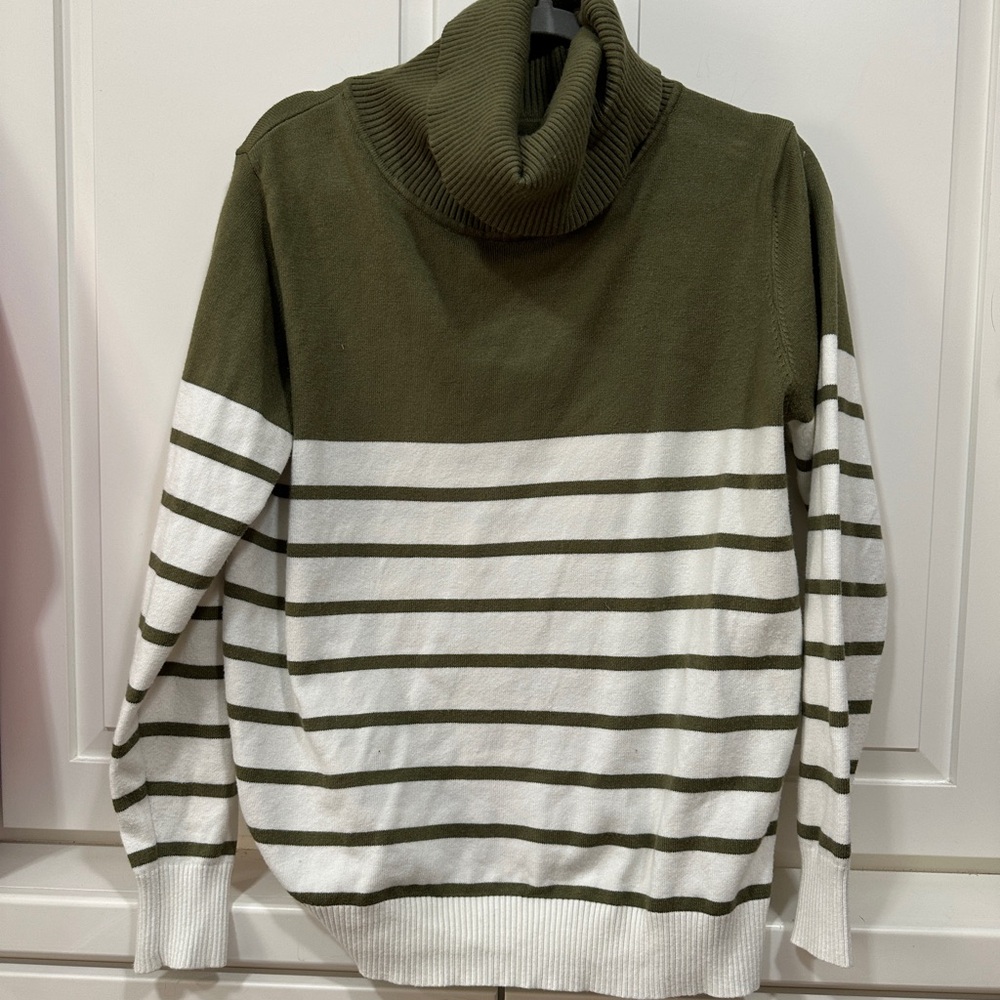 Olive Green and White Striped Men's Sweater